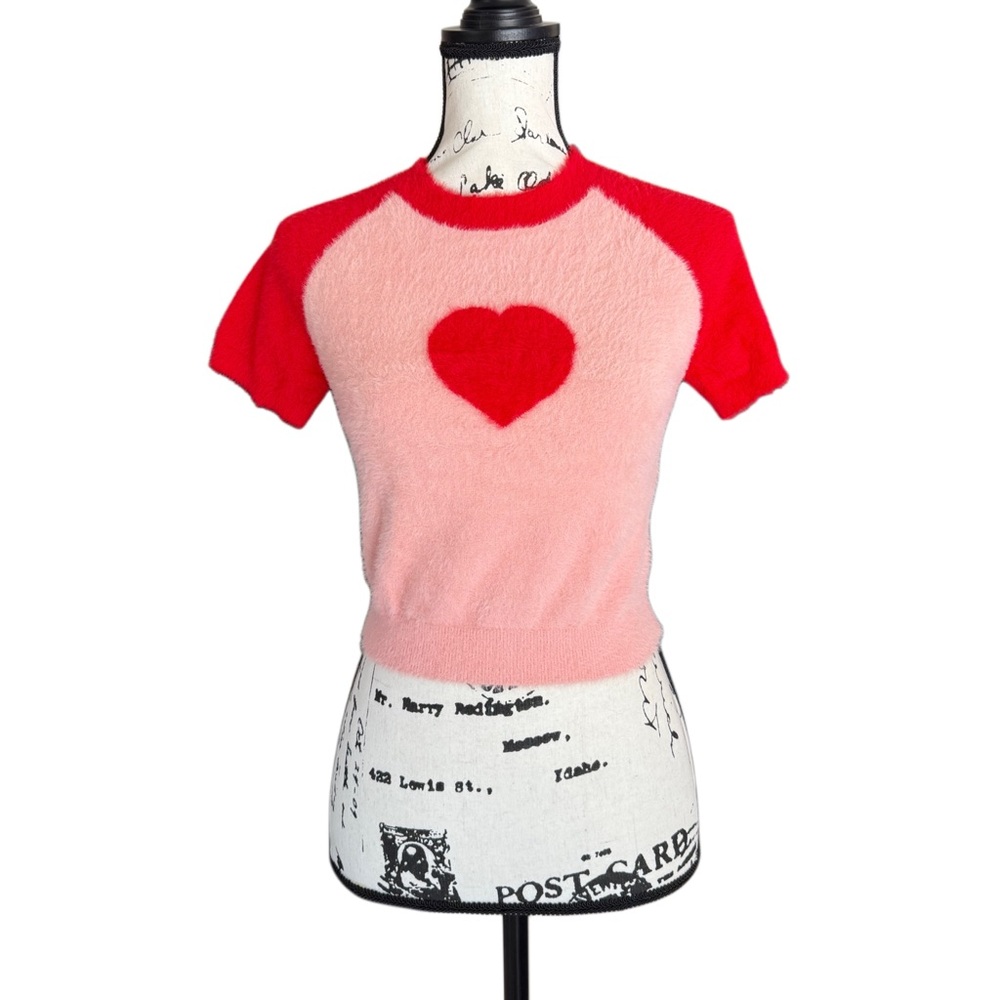SHEIN Fuzzy Heart Sweater Top